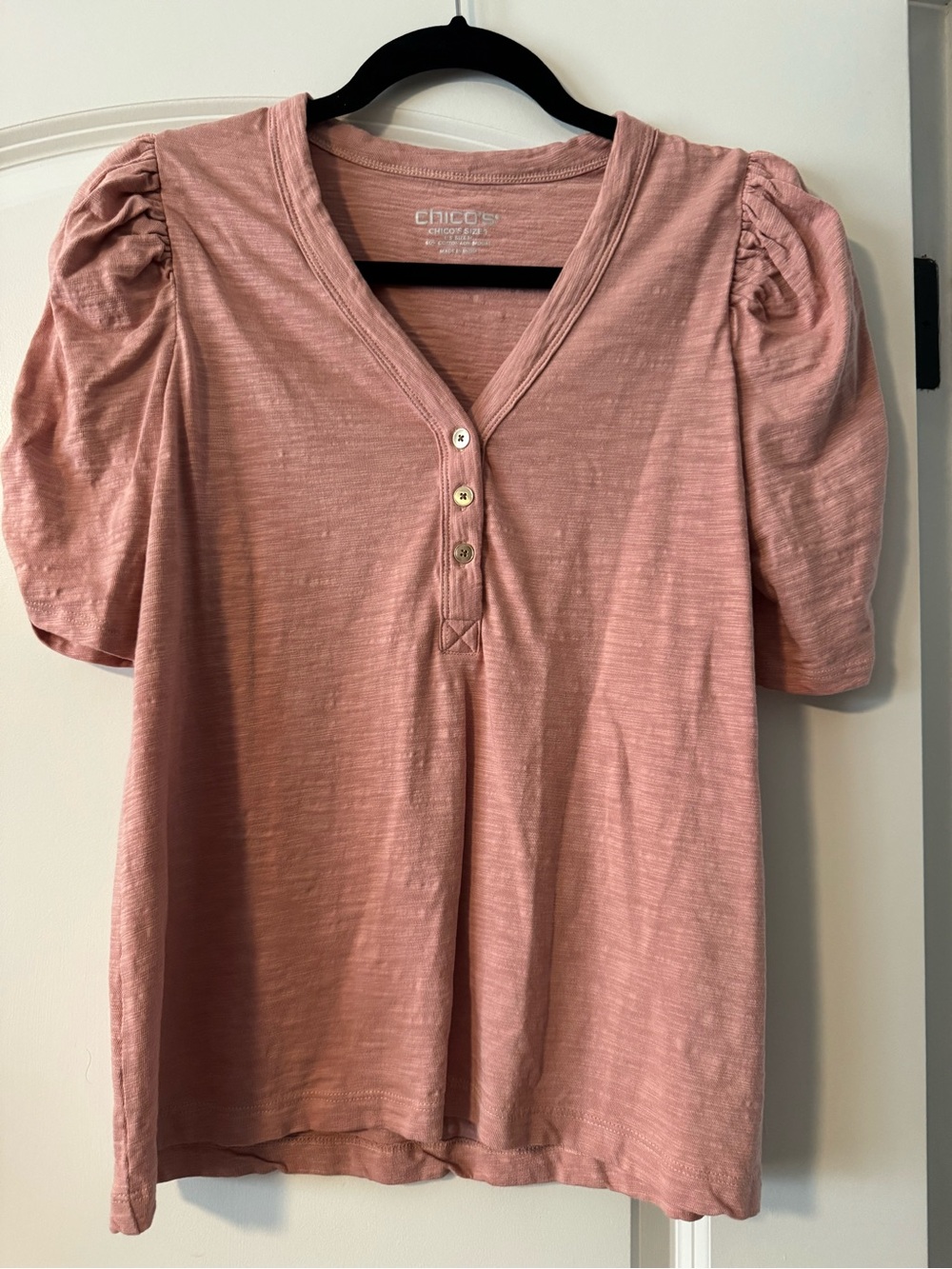 Chicos  Dusty Rose Puff Sleeve Henley